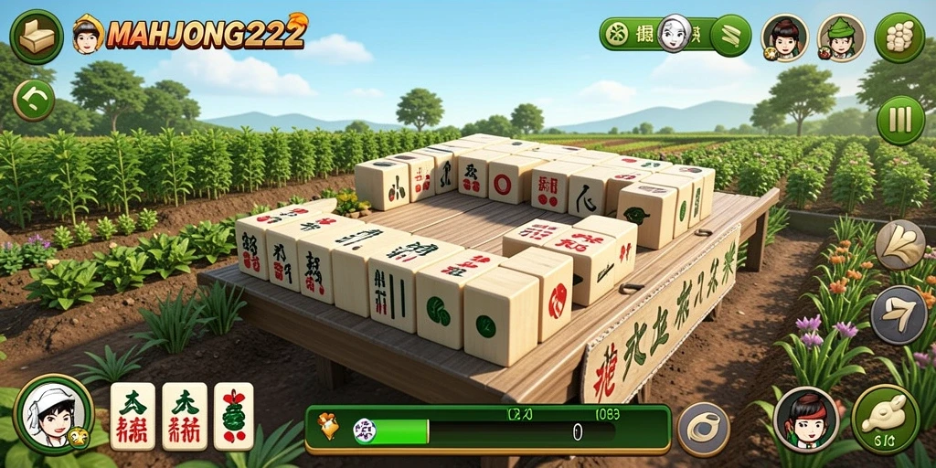 Tampilan gameplay menarik dari MAHJONG222 yang menampilkan pertanian yang menyenangkan.