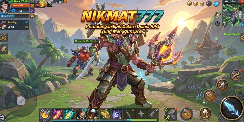 Tangkapan layar gameplay RPG NIKMAT777 menampilkan pertarungan epik di dunia terbuka.