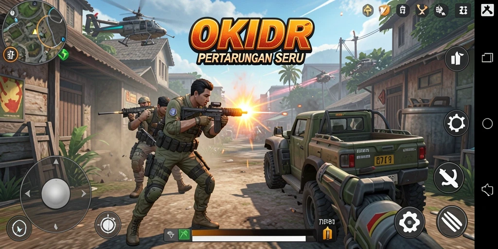 Tampilan gameplay dinamis dari OKIDR yang penuh aksi.
