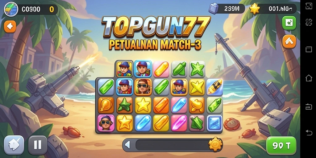 Tampilan gameplay seru dan penuh warna dalam game TOPGUN77 Match-3.