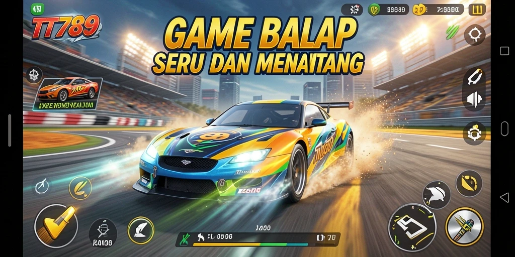 Tangkapan layar utama TT789 menunjukkan aksi balapan yang intens dan menegangkan.