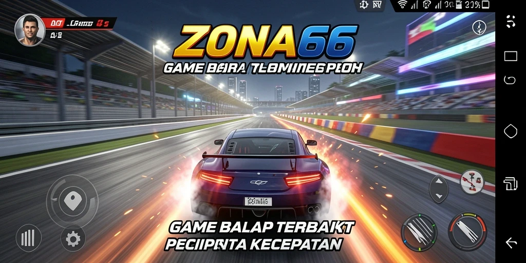 Gameplay balapan mendebarkan di ZONA66, penuh dengan kecepatan.