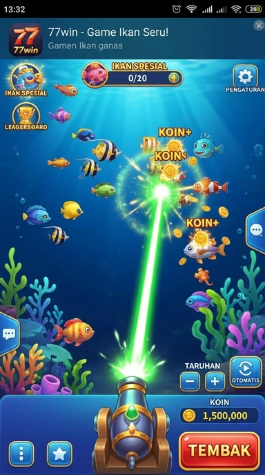 Screenshot aplikasi dengan berbagai kategori di 77win.